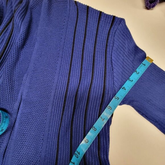 𝅺ROYAL Blue and Black Ribbed Waterfall Open Front Asymmetrical Cardigan  - NWOT - Picture 8 of 10
